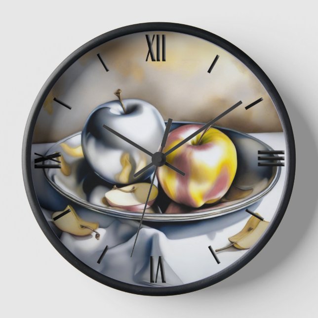 Still Life of Silver and Gold Apples  Clock (Front)
