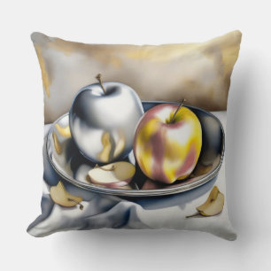Still Life of Silver and Gold Apples Cushion