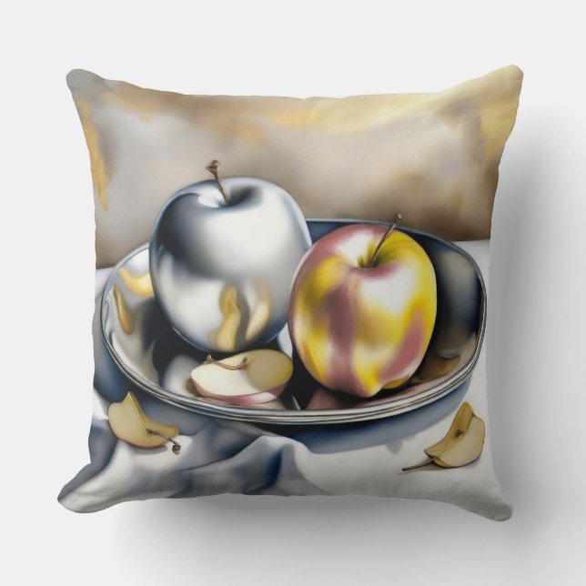Still Life of Silver and Gold Apples  Cushion (Front)