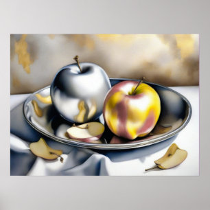 Still Life of Silver and Gold Apples  Poster