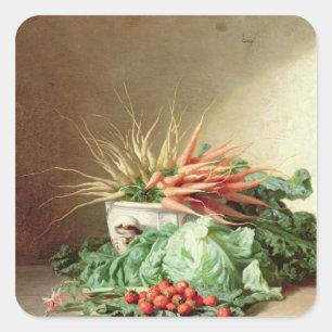 Still Life of Strawberries, Carrots and Cabbage Square Sticker