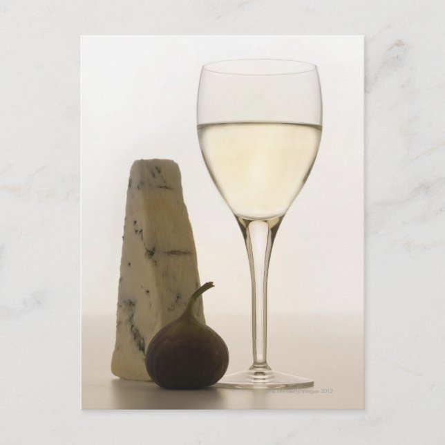 Still life of wine, cheese and fig postcard (Front)