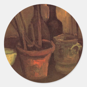 Still Life Paintbrushes in Pot by Vincent van Gogh Classic Round Sticker