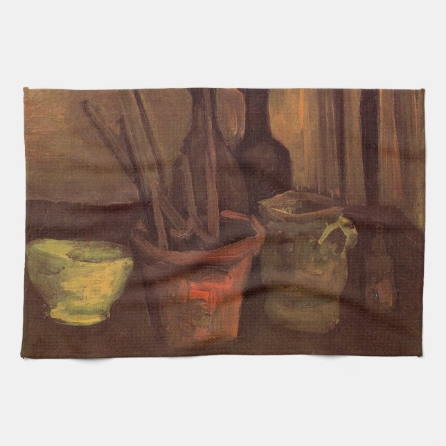 Still Life Paintbrushes in Pot by Vincent van Gogh Tea Towel (Horizontal)