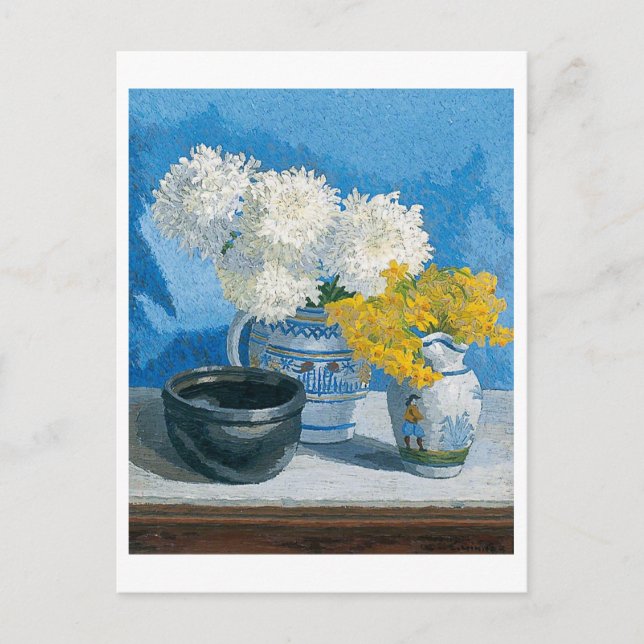 Still Life Painting with White and Yellow Flowers Postcard (Front)
