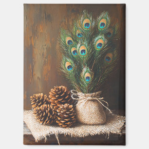 Still Life Peacock Feathers Pinecones Magnet