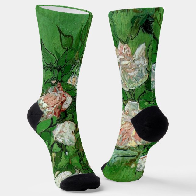 Still Life: Pink Roses by Vincent van Gogh Socks (Angled)