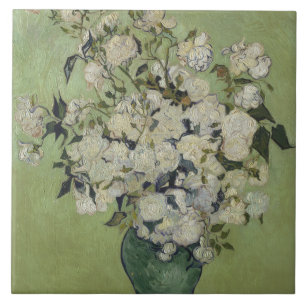 Still Life Pink Roses in a Vase by Van Gogh Ceramic Tile