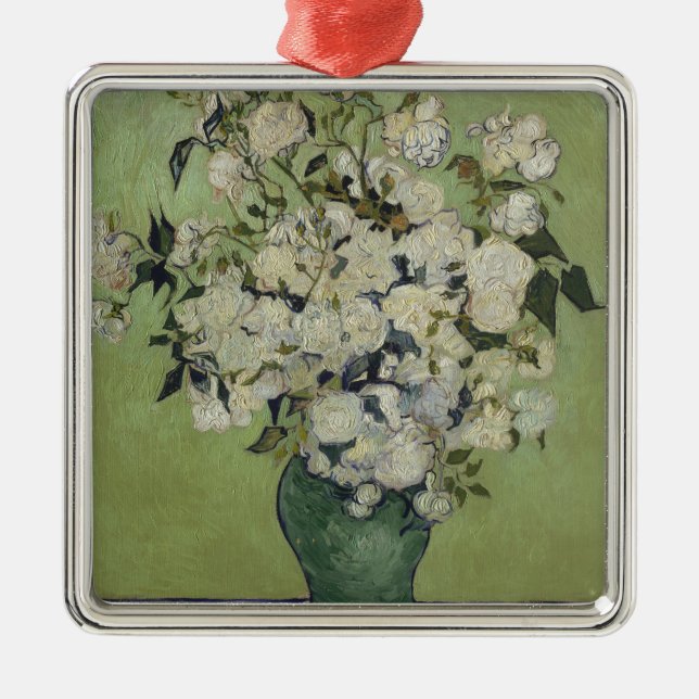 Still Life Pink Roses in a Vase by Van Gogh Metal Ornament (Front)