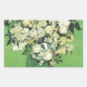 Still life - Pink Roses in a Vase Vincent an Gogh, Rectangular Sticker