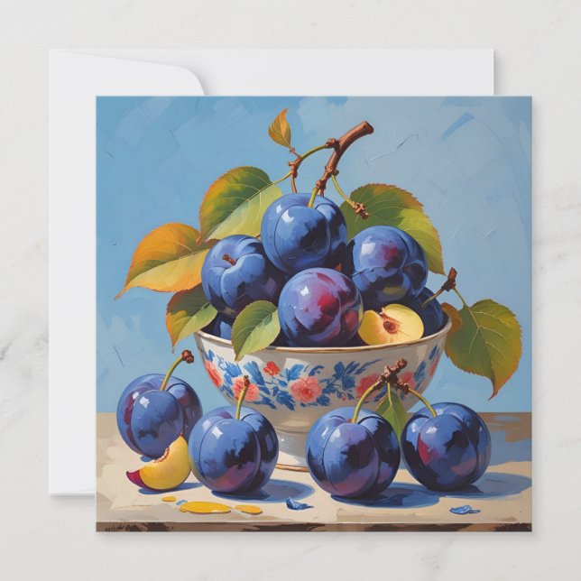 Still Life Plums in Vintage Bowl  Card (Front)