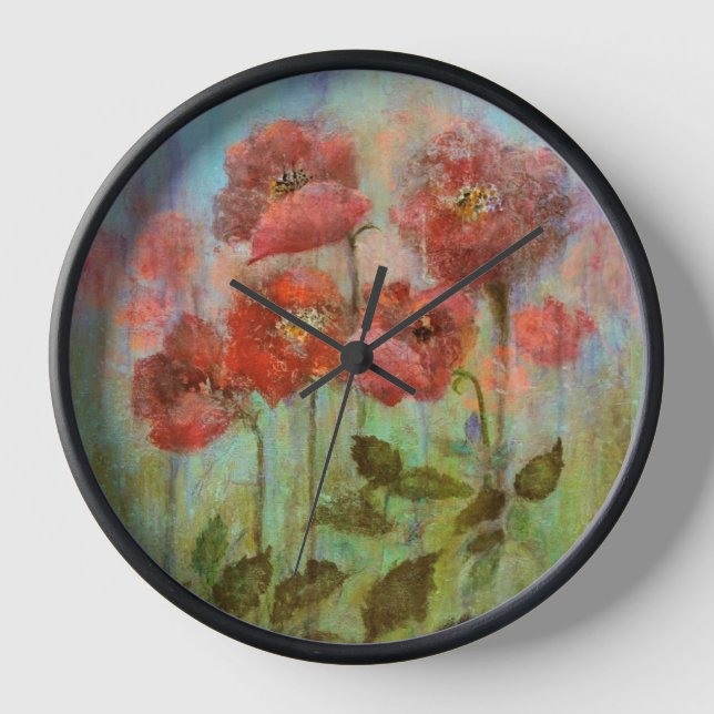 Still Life Poppies In Pastel Red Clock (Front)