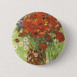 Still life - Red poppies and daises 6 Cm Round Badge