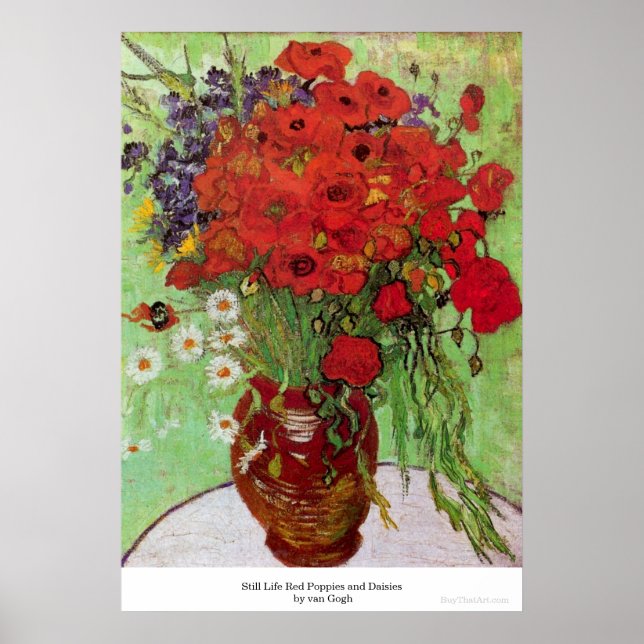 Still Life Red Poppies and Daisies by van Gogh Poster (Front)