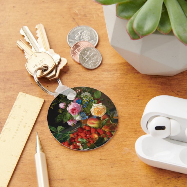 Still Life Roses and Strawberries by Otto Ottesen Key Ring (Desk)