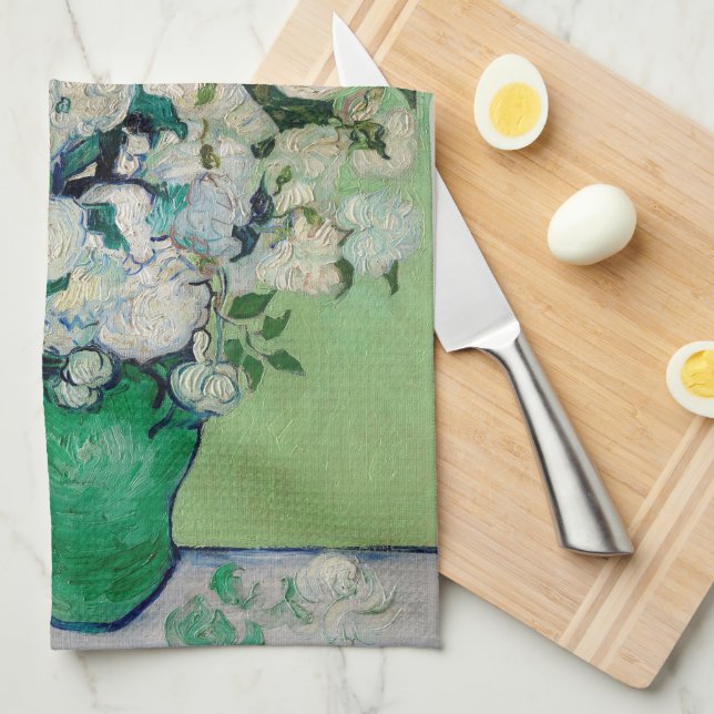Still Life Roses in a Vase by Vincent van Gogh Tea Towel (Quarter Fold)