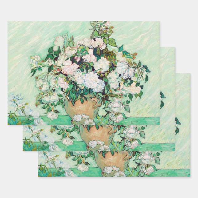 Still Life Roses in a Vase by Vincent van Gogh Wrapping Paper Sheet (Set)