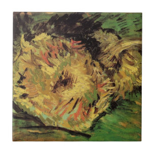 Still Life Two Cut Sunflowers by Vincent van Gogh Ceramic Tile