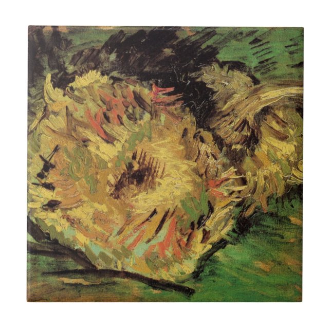 Still Life Two Cut Sunflowers by Vincent van Gogh Ceramic Tile (Front)