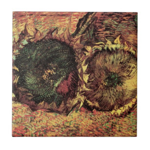Still Life Two Cut Sunflowers by Vincent van Gogh Ceramic Tile