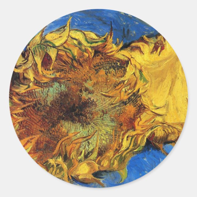 Still Life Two Cut Sunflowers by Vincent van Gogh Classic Round Sticker (Front)
