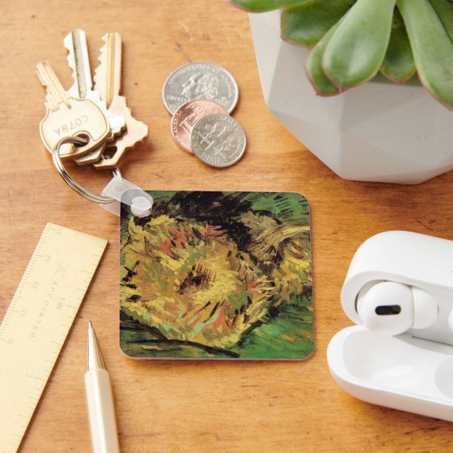 Still Life Two Cut Sunflowers by Vincent van Gogh Key Ring (Desk)