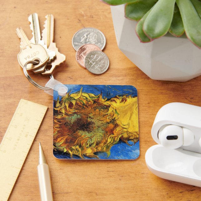 Still Life Two Cut Sunflowers by Vincent van Gogh Key Ring (Desk)