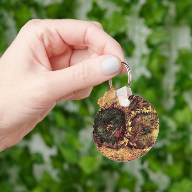 Still Life Two Cut Sunflowers by Vincent van Gogh Key Ring (Hand)