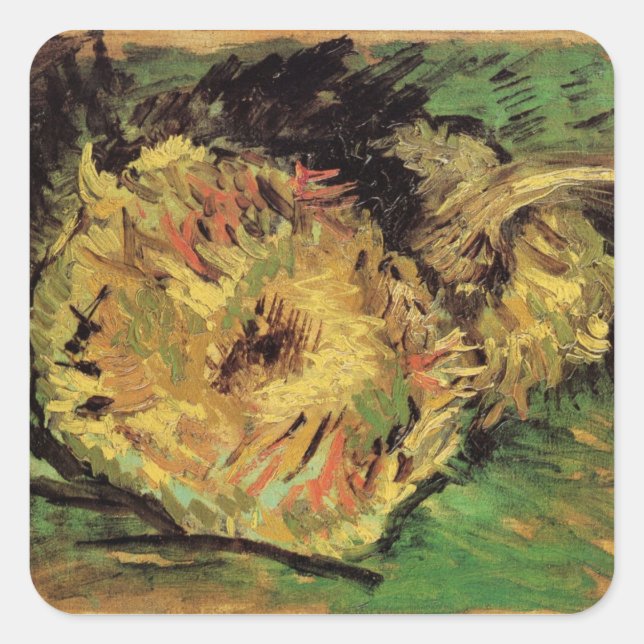 Still Life Two Cut Sunflowers by Vincent van Gogh Square Sticker (Front)