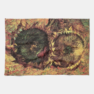 Still Life Two Cut Sunflowers by Vincent van Gogh Tea Towel