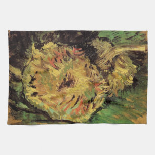 Still Life Two Cut Sunflowers by Vincent van Gogh Tea Towel