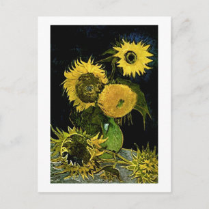 Still Life Vase Five Sunflowers Van Gogh Fine Art Postcard