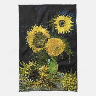 Still Life Vase Five Sunflowers Van Gogh Fine Art Tea Towel