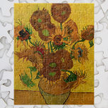 Still Life Vase w 15 Sunflowers Vincent van Gogh Jigsaw Puzzle<br><div class="desc">Still Life: Vase with Fifteen Sunflowers by Vincent van Gogh is a vintage fine art post impressionism still life floral painting featuring beautiful summer garden flowers in bloom. A bouquet of blooming yellow and orange sunflowers part of a series of still lifes. About the artist: Vincent Willem van Gogh (1853...</div>