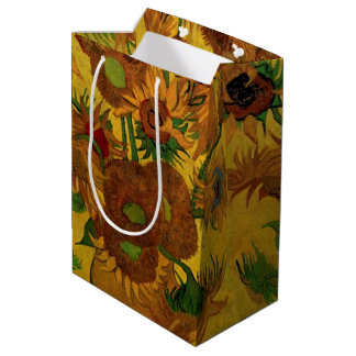 Still Life Vase w 15 Sunflowers Vincent van Gogh Medium Gift Bag