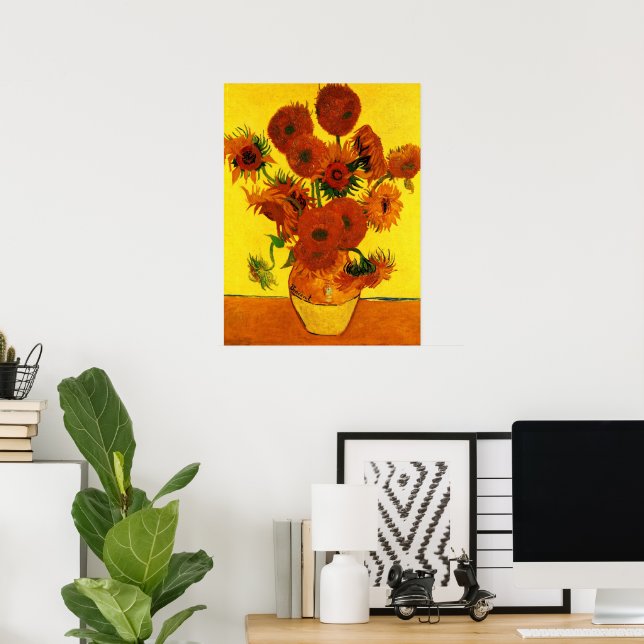 Still Life Vase w 15 Sunflowers Vincent van Gogh Poster (Home Office)