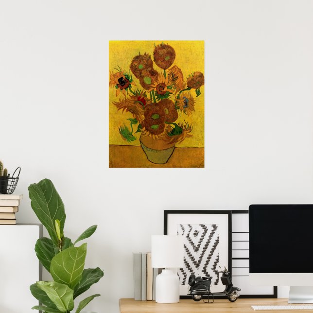 Still Life Vase w 15 Sunflowers Vincent van Gogh Poster (Home Office)