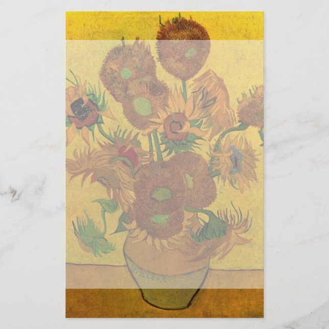 Still Life Vase w 15 Sunflowers Vincent van Gogh Stationery (Front)