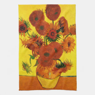 Still Life Vase w 15 Sunflowers Vincent van Gogh Tea Towel