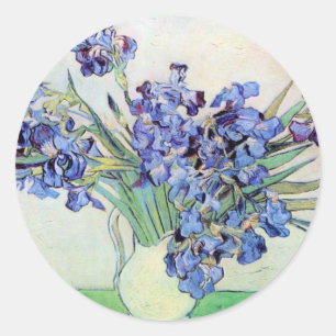 Still Life Vase with Irises by Vincent van Gogh Classic Round Sticker