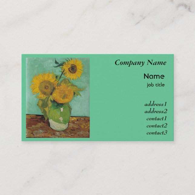 still life - vase with three sunflowers, van Gogh Business Card (Front)