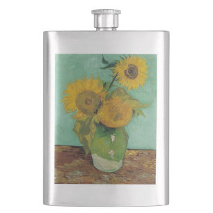 Still Life - Vase with Three Sunflowers. Van Gogh Hip Flask