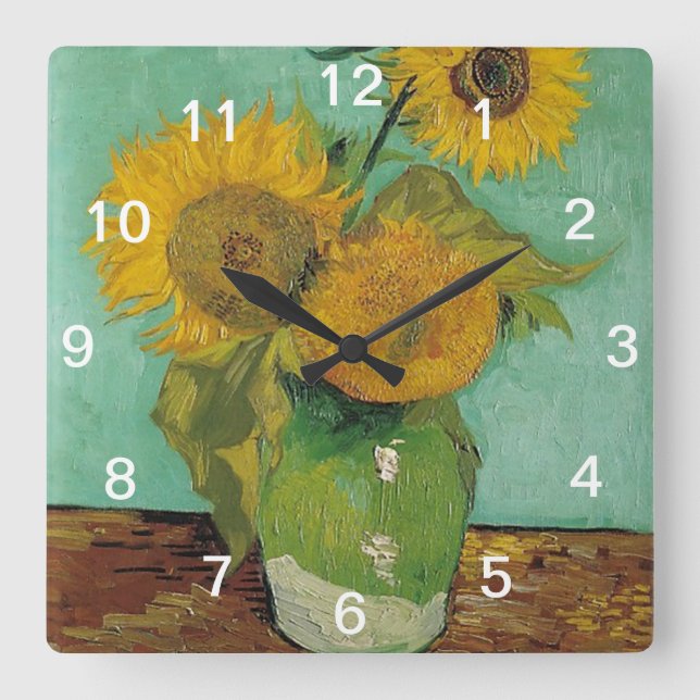still life - vase with three sunflowers, van Gogh Square Wall Clock (Front)