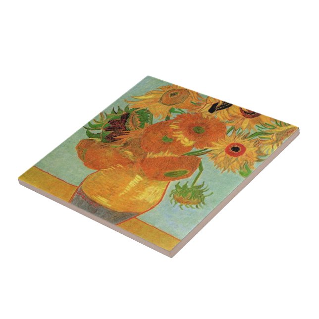 still life - vase with twelve sunflowers, van Gogh Ceramic Tile (Side)