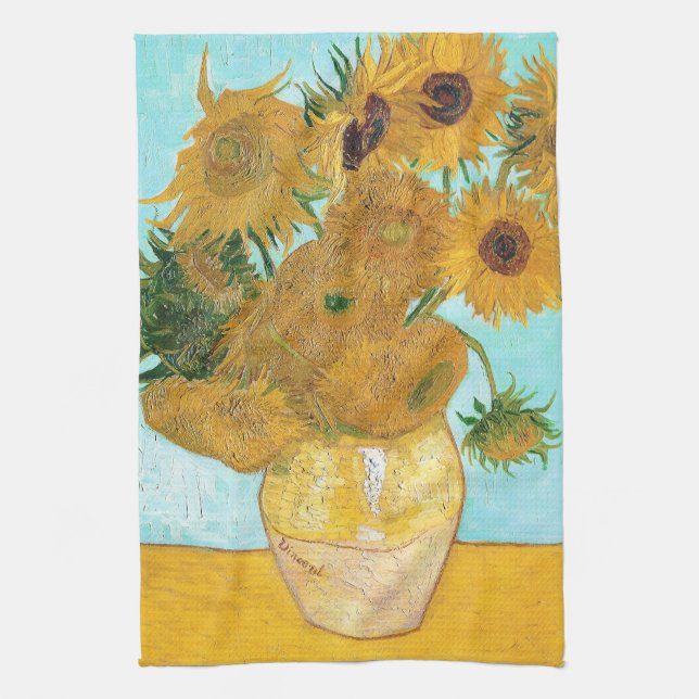 Still Life - Vase with Twelve Sunflowers van Gogh Tea Towel (Vertical)