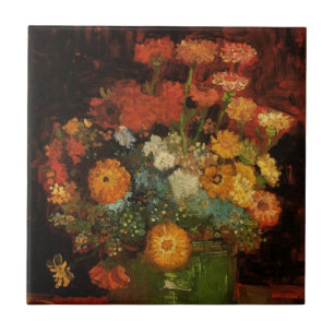 Still Life Vase with Zinnias by Vincent van Gogh Ceramic Tile