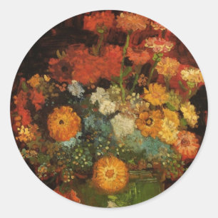Still Life Vase with Zinnias by Vincent van Gogh Classic Round Sticker