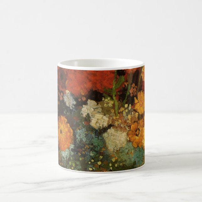 Still Life Vase with Zinnias by Vincent van Gogh Coffee Mug (Center)