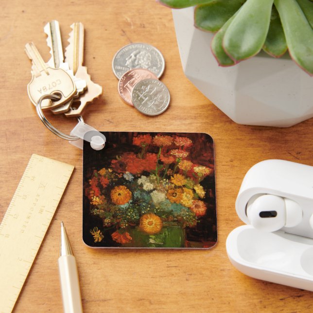 Still Life Vase with Zinnias by Vincent van Gogh Key Ring (Desk)