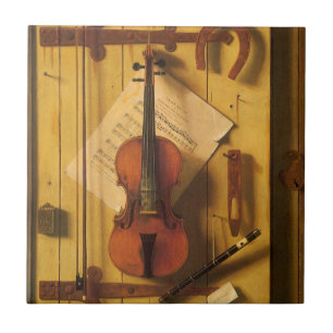 Still Life Violin and Music by William Harnett Ceramic Tile